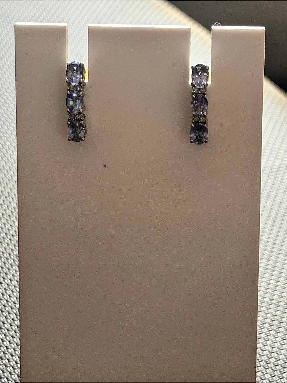 Vintage 925 Sterling Silver Tanzanite Half Hoop Earrings #363 - Picture 4 of 7